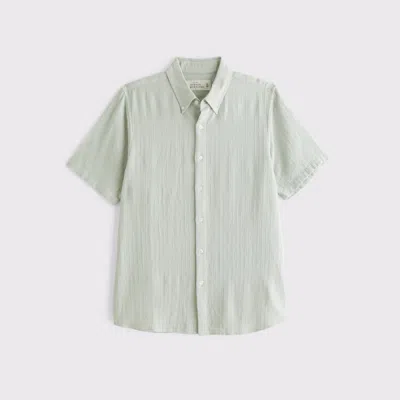 Abercrombie & Fitch Short-sleeve Summer Linen-blend Button-up Shirt In Silver