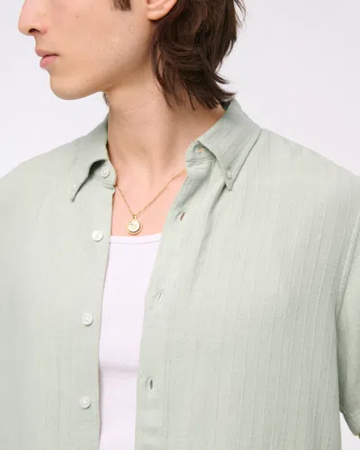 Abercrombie & Fitch Short-sleeve Summer Linen-blend Button-up Shirt In Silver