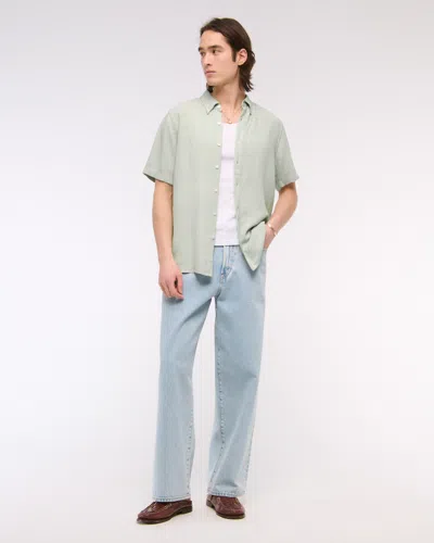Abercrombie & Fitch Short-sleeve Summer Linen-blend Button-up Shirt In Silver