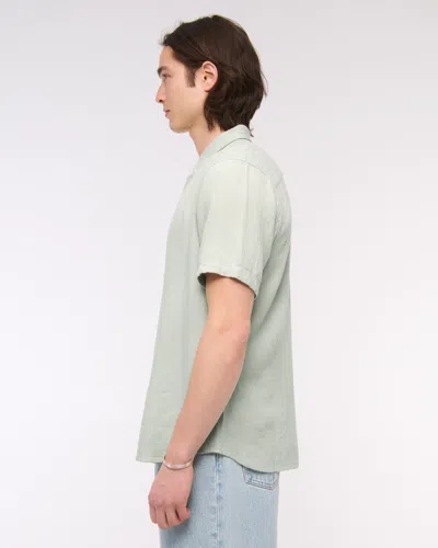 Abercrombie & Fitch Short-sleeve Summer Linen-blend Button-up Shirt In Silver