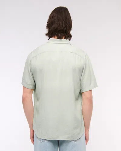 Abercrombie & Fitch Short-sleeve Summer Linen-blend Button-up Shirt In Silver