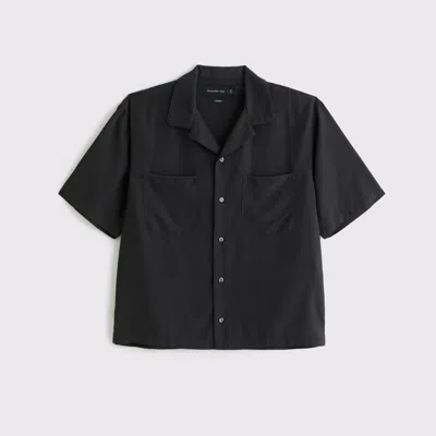 Abercrombie & Fitch Camp Collar Cupro Shirt In Black