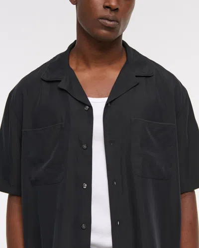 Abercrombie & Fitch Camp Collar Cupro Shirt In Black