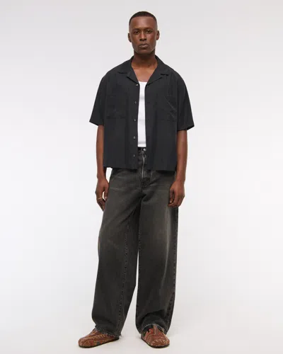 Abercrombie & Fitch Camp Collar Cupro Shirt In Black