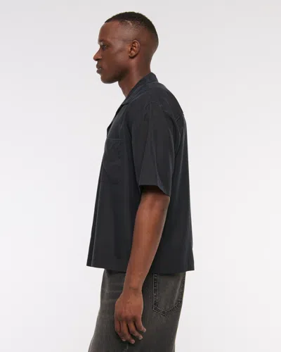 Abercrombie & Fitch Camp Collar Cupro Shirt In Black