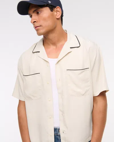 Abercrombie & Fitch Camp Collar Cupro Shirt In Brown