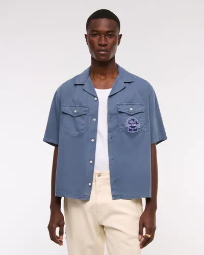 Abercrombie & Fitch Short-sleeve Pabst Workwear Button-up Shirt In Blue