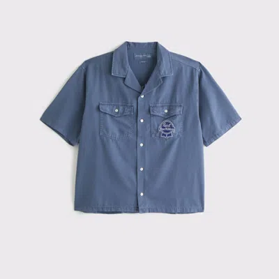 Abercrombie & Fitch Short-sleeve Pabst Workwear Button-up Shirt In Blue