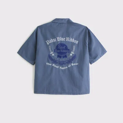 Abercrombie & Fitch Short-sleeve Pabst Workwear Button-up Shirt In Blue