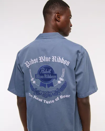 Abercrombie & Fitch Short-sleeve Pabst Workwear Button-up Shirt In Blue