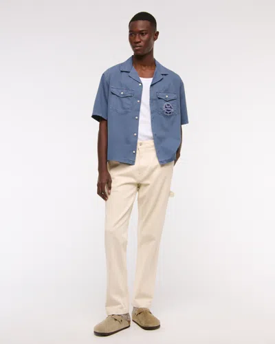 Abercrombie & Fitch Short-sleeve Pabst Workwear Button-up Shirt In Blue