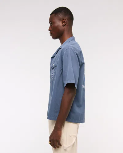 Abercrombie & Fitch Short-sleeve Pabst Workwear Button-up Shirt In Blue