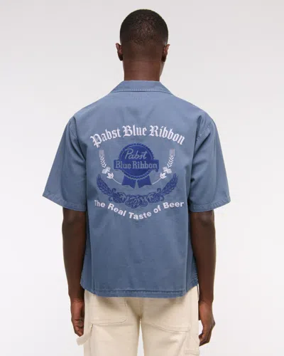 Abercrombie & Fitch Short-sleeve Pabst Workwear Button-up Shirt In Blue