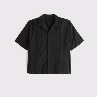 Abercrombie & Fitch Camp Collar Braided Button-up Shirt In Black