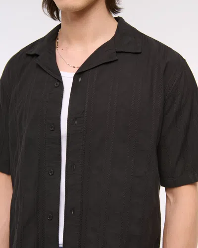 Abercrombie & Fitch Camp Collar Braided Button-up Shirt In Black