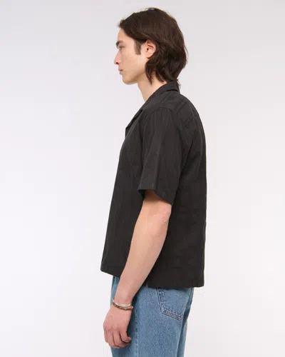 Abercrombie & Fitch Camp Collar Braided Button-up Shirt In Black
