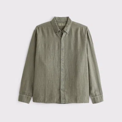 Abercrombie & Fitch Linen Button-up Shirt In Green