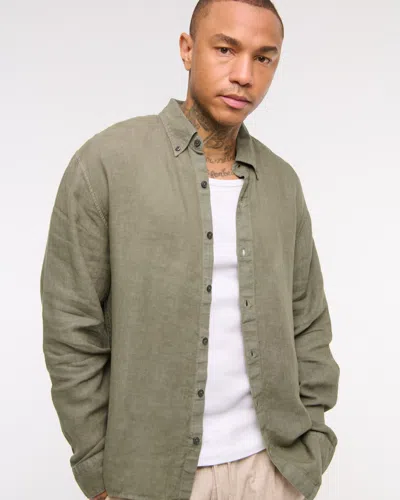 Abercrombie & Fitch Linen Button-up Shirt In Green