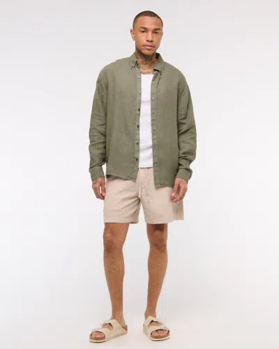 Abercrombie & Fitch Linen Button-up Shirt In Green