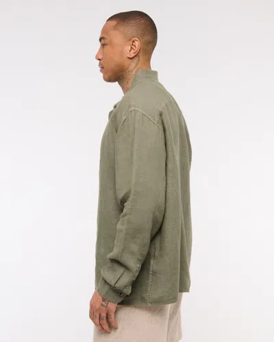 Abercrombie & Fitch Linen Button-up Shirt In Green