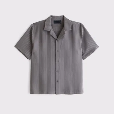 Abercrombie & Fitch Camp Collar Textured Button-up Shirt In Gray