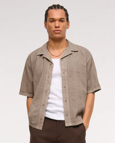 Abercrombie & Fitch Camp Collar Braided Button-up Shirt In Brown