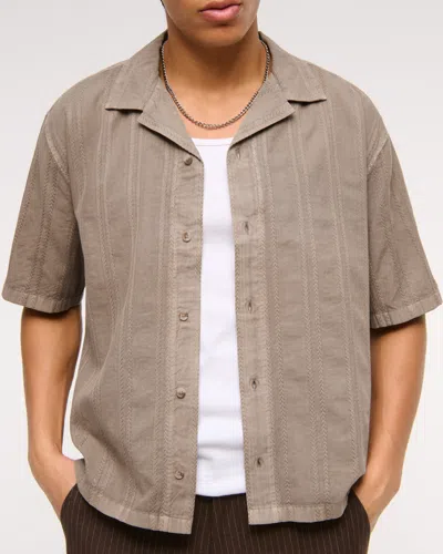 Abercrombie & Fitch Camp Collar Braided Button-up Shirt In Brown