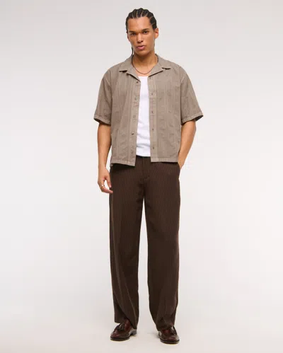 Abercrombie & Fitch Camp Collar Braided Button-up Shirt In Brown