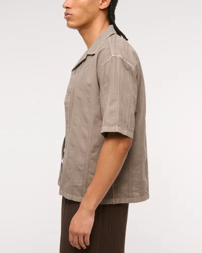 Abercrombie & Fitch Camp Collar Braided Button-up Shirt In Brown