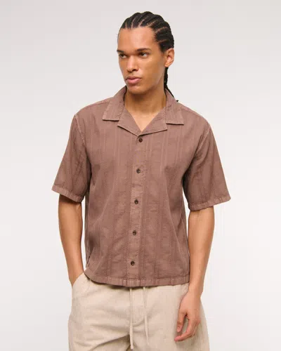 Abercrombie & Fitch Camp Collar Braided Button-up Shirt In Brown