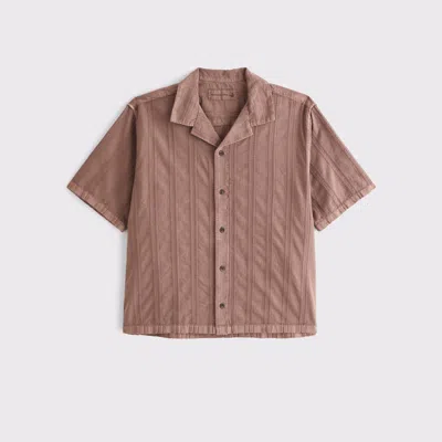 Abercrombie & Fitch Camp Collar Braided Button-up Shirt In Brown