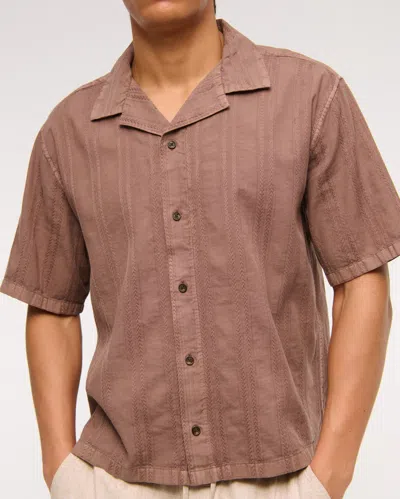 Abercrombie & Fitch Camp Collar Braided Button-up Shirt In Brown
