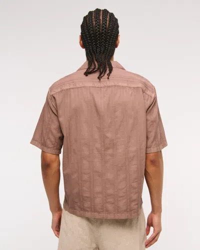 Abercrombie & Fitch Camp Collar Braided Button-up Shirt In Brown