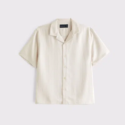 Abercrombie & Fitch Camp Collar Textured Button-up Shirt In White