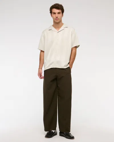 Abercrombie & Fitch Camp Collar Textured Button-up Shirt In White