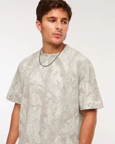 Abercrombie & Fitch Premium Heavyweight Cropped Tee In Gray