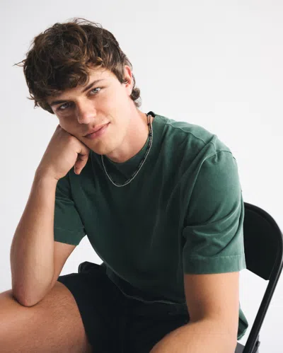 Abercrombie & Fitch Premium Heavyweight Cropped Tee In Gray