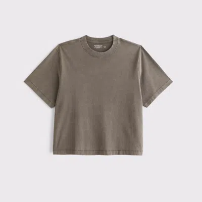 Abercrombie & Fitch Premium Heavyweight Cropped Tee In Gray