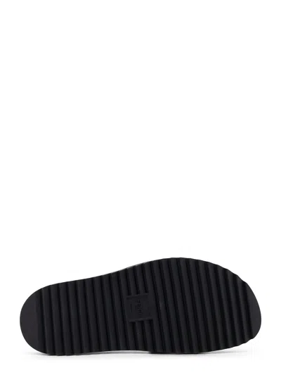 Fendi Rubber Slides With High Strap And Embossed Ff Motif Shoes In Black