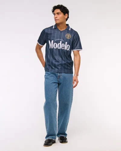 Abercrombie & Fitch Modelo Soccer Jersey-inspired Polo In Blue