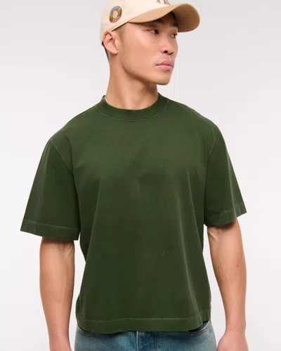 Abercrombie & Fitch Premium Heavyweight Cropped Tee In Green