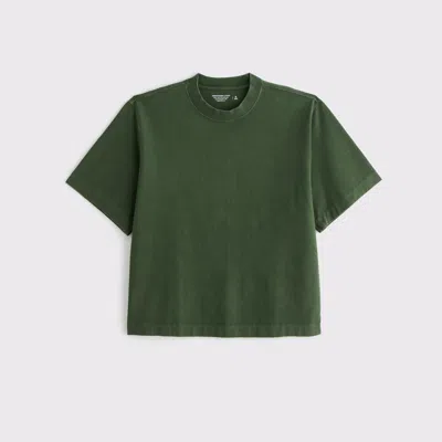 Abercrombie & Fitch Premium Heavyweight Cropped Tee In Green