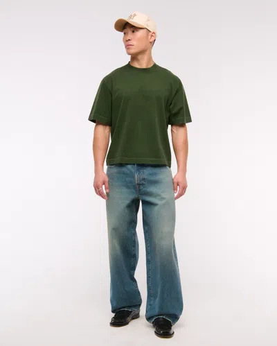 Abercrombie & Fitch Premium Heavyweight Cropped Tee In Green