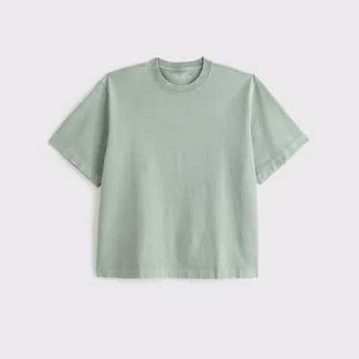 Abercrombie & Fitch Premium Heavyweight Cropped Tee In Green