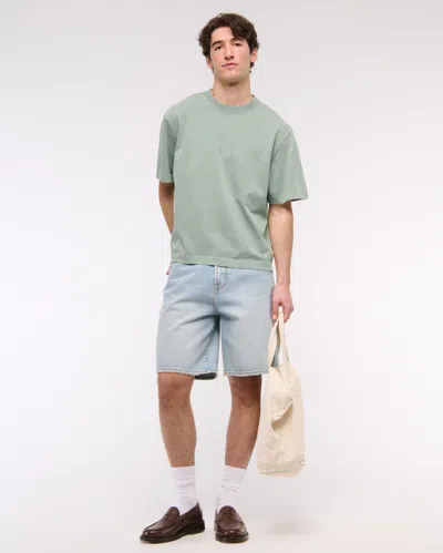 Abercrombie & Fitch Premium Heavyweight Cropped Tee In Green