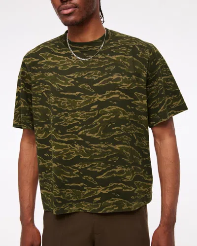 Abercrombie & Fitch Premium Heavyweight Cropped Tee In Green