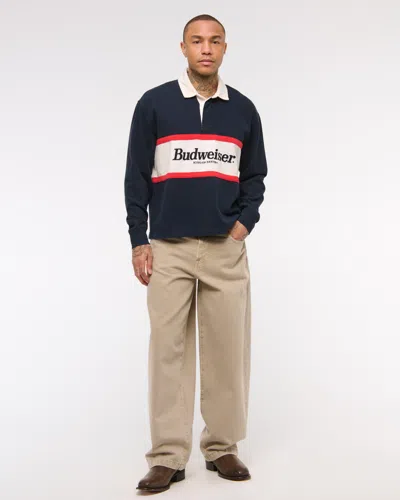 Abercrombie & Fitch Budweiser Rugby Polo In Blue