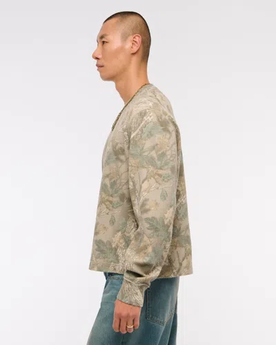 Abercrombie & Fitch Long-sleeve Grid Waffle Tee In Neutral