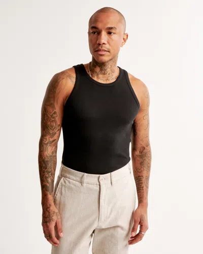 Abercrombie & Fitch Essential Ribbed High-neck Tank In Black