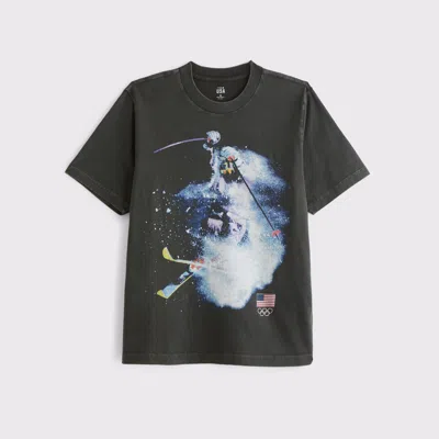 Abercrombie & Fitch Olympics Vintage-inspired Graphic Tee In Black